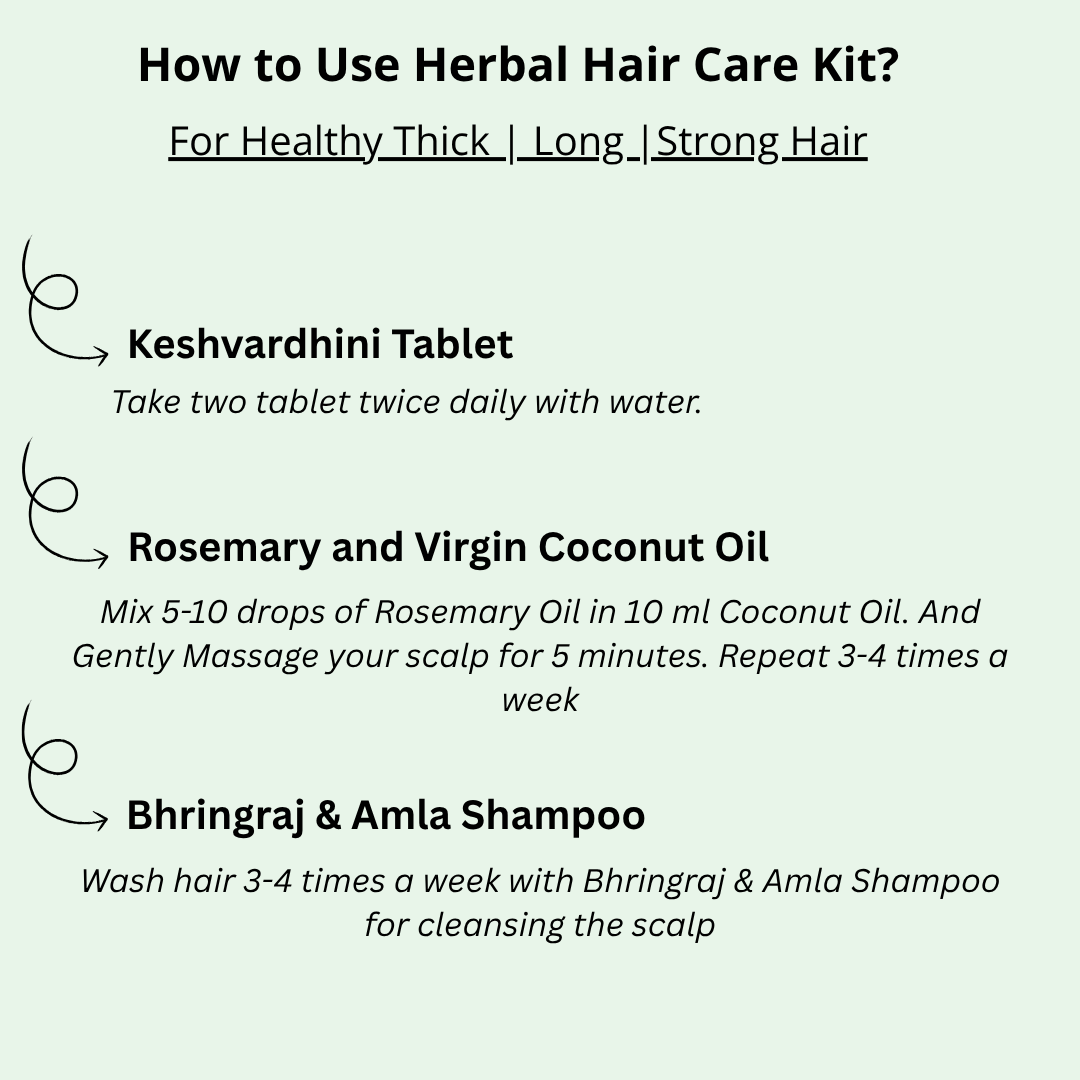 Instructions on how to use a herbal hair care kit for healthy thick, long, strong hair.