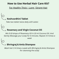 Instructions on how to use a herbal hair care kit for healthy thick, long, strong hair.